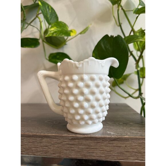 Vintage White Hobnail Milk Glass Pitcher - Picture 1 of 6